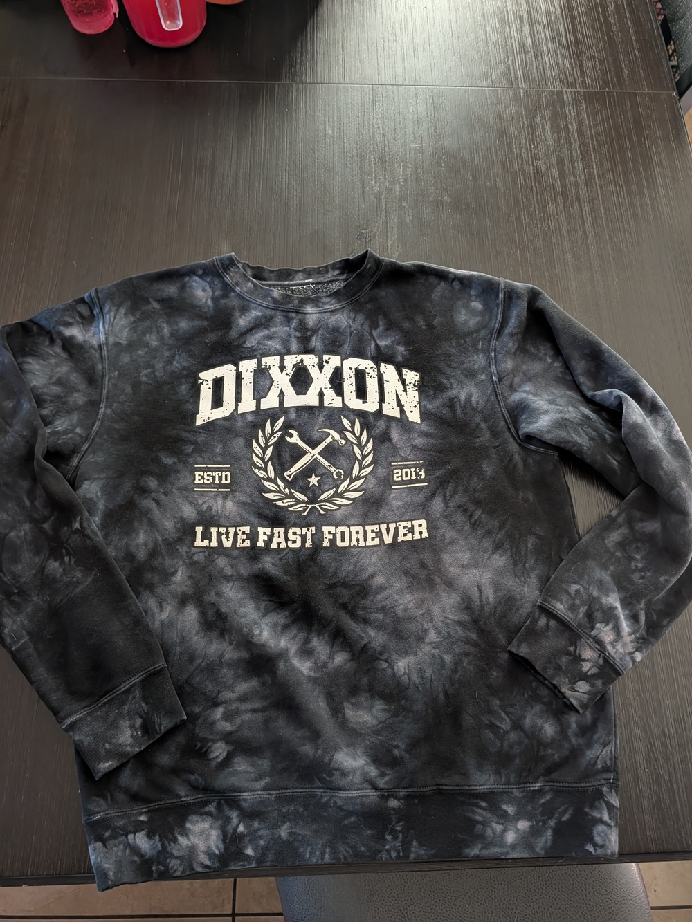 Dixxon Men's Black Tie-Dye Crewneck Sweater - Live Fast Forever